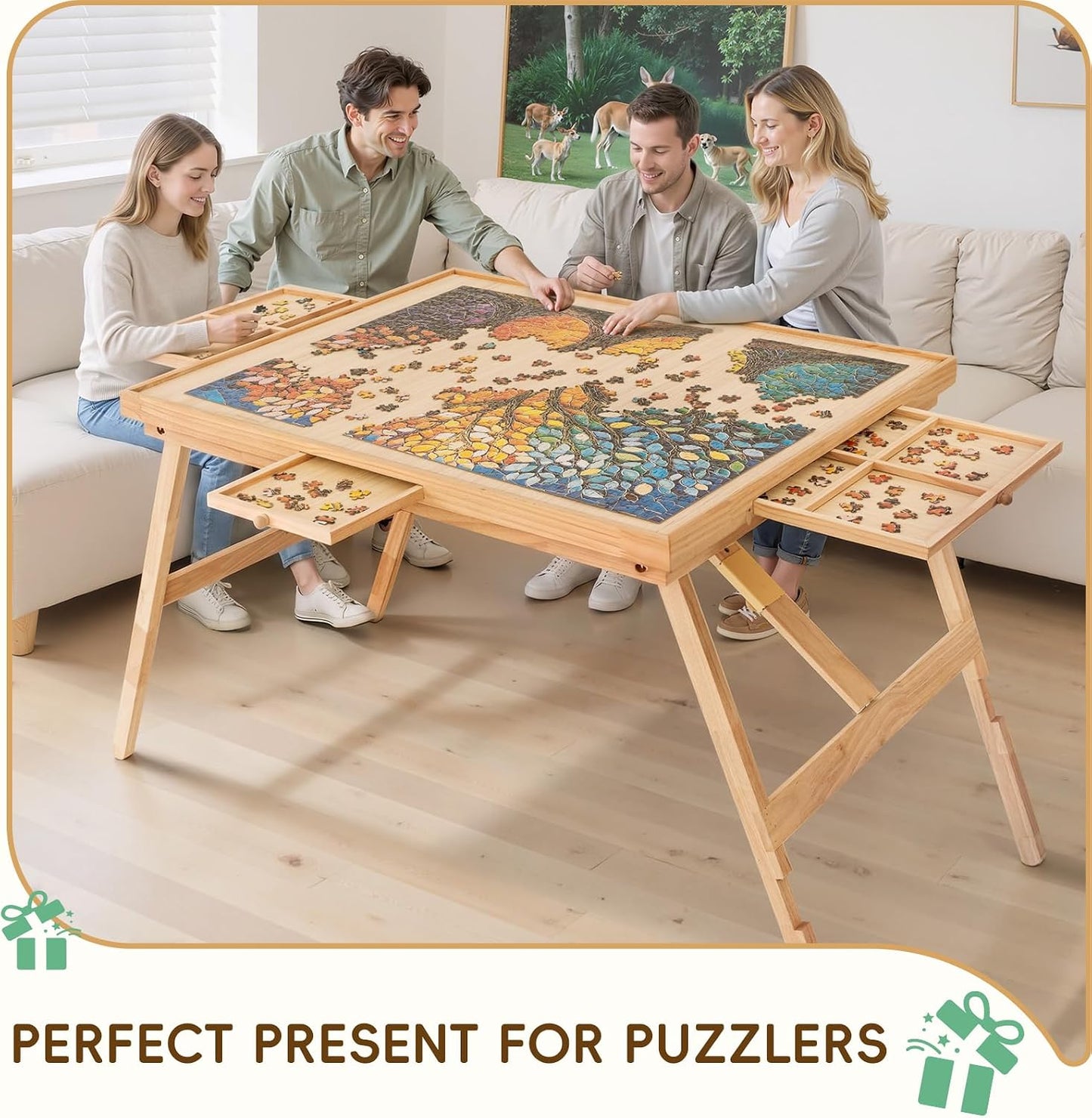 🧩 Cozy Puzzle Station Table ✨ Foldable Wooden Jigsaw Puzzle Board With Storage Drawers & Protective Cover