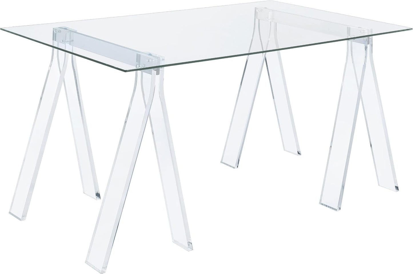 ✨ Clear Modern Writing Desk 🖥️ Minimalist Glass Top Office Table For Stylish Home Workspaces