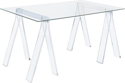 ✨ Clear Modern Writing Desk 🖥️ Minimalist Glass Top Office Table For Stylish Home Workspaces