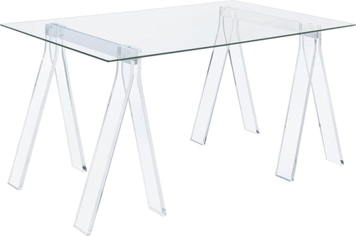 ✨ Clear Modern Writing Desk 🖥️ Minimalist Glass Top Office Table For Stylish Home Workspaces