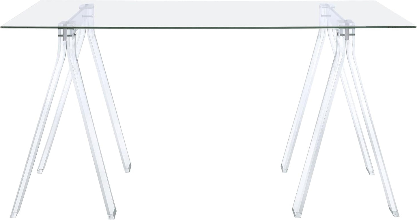 ✨ Clear Modern Writing Desk 🖥️ Minimalist Glass Top Office Table For Stylish Home Workspaces