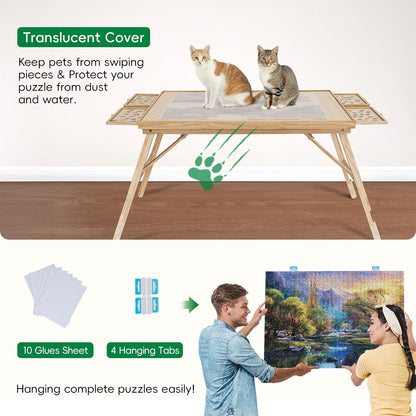 🧩 Cozy Puzzle Station Table ✨ Foldable Wooden Jigsaw Puzzle Board With Storage Drawers & Protective Cover