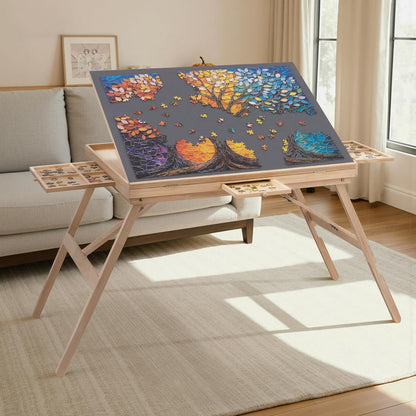 🧩 Cozy Puzzle Station Table ✨ Adjustable Wooden Jigsaw Puzzle Board With Storage Drawers & Protective Cover
