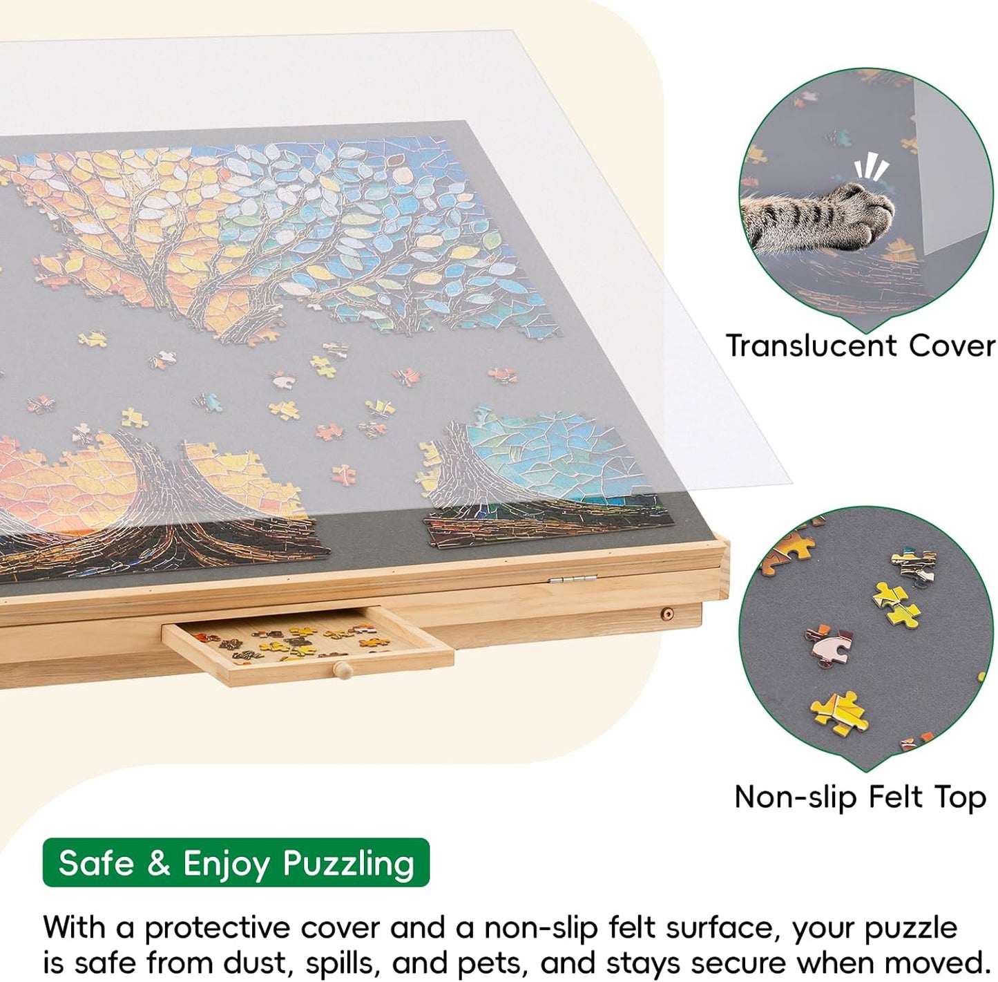🧩 Cozy Puzzle Station Table ✨ Adjustable Wooden Jigsaw Puzzle Board With Storage Drawers & Protective Cover