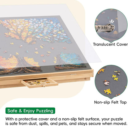 🧩 Cozy Puzzle Station Table ✨ Adjustable Wooden Jigsaw Puzzle Board With Storage Drawers & Protective Cover