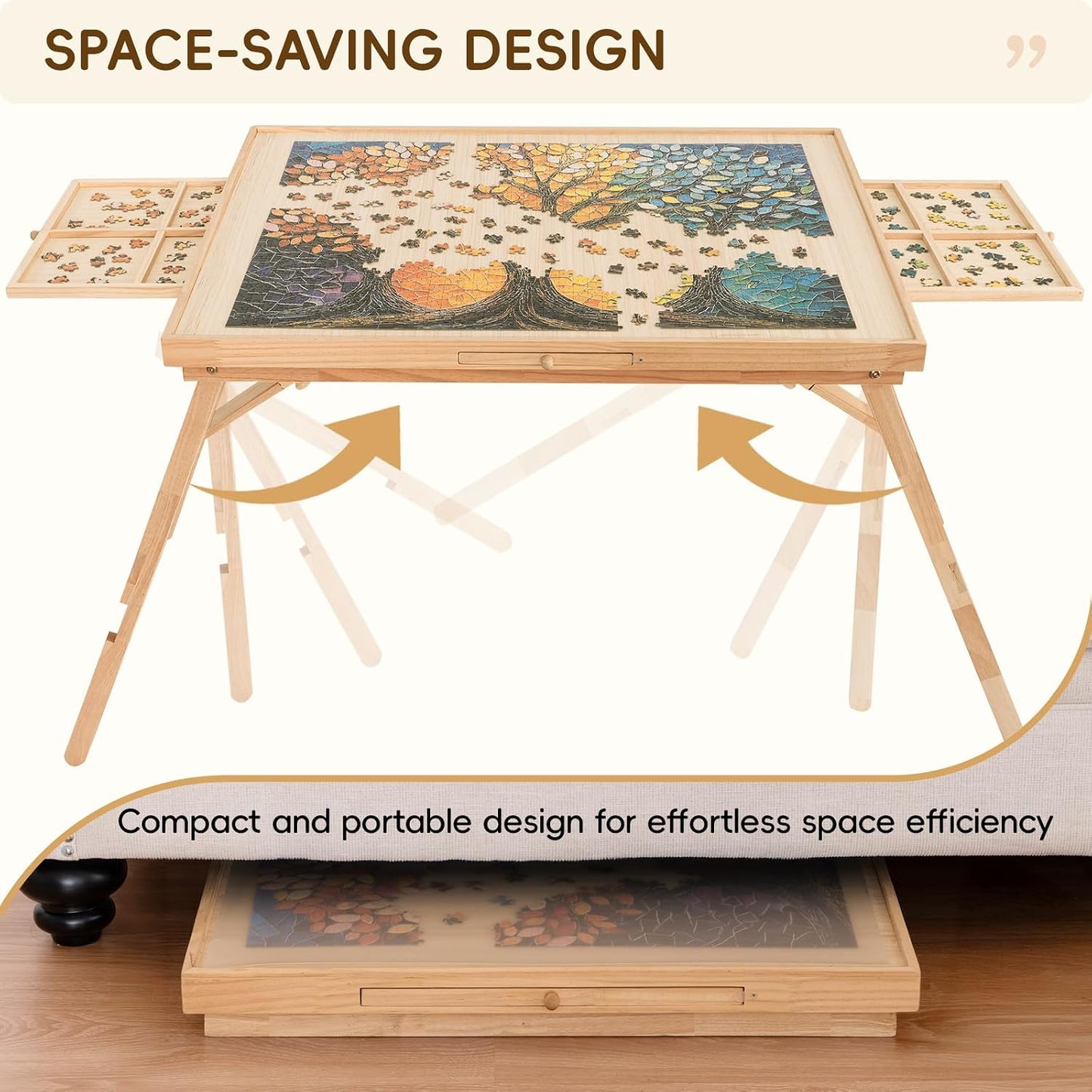 🧩 Cozy Puzzle Station Table ✨ Foldable Wooden Jigsaw Puzzle Board With Storage Drawers & Protective Cover