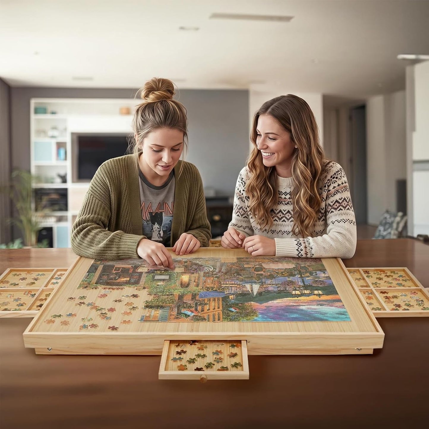 🧩 Cozy Puzzle Station Table ✨ Foldable Wooden Jigsaw Board With Storage Drawers & Protective Cover