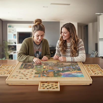 🧩 Cozy Puzzle Station Table ✨ Foldable Wooden Jigsaw Board With Storage Drawers & Protective Cover