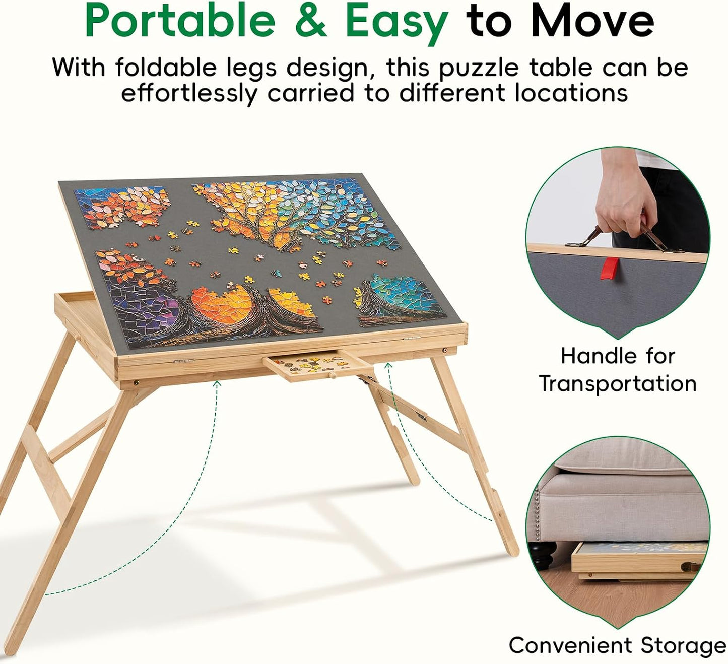 🧩 Cozy Puzzle Station Table ✨ Adjustable Wooden Jigsaw Puzzle Board With Storage Drawers & Protective Cover