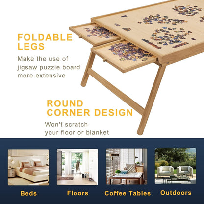 🧩 Cozy Puzzle Station Table ✨ Foldable Wooden Jigsaw Board With Storage Drawers & Protective Cover