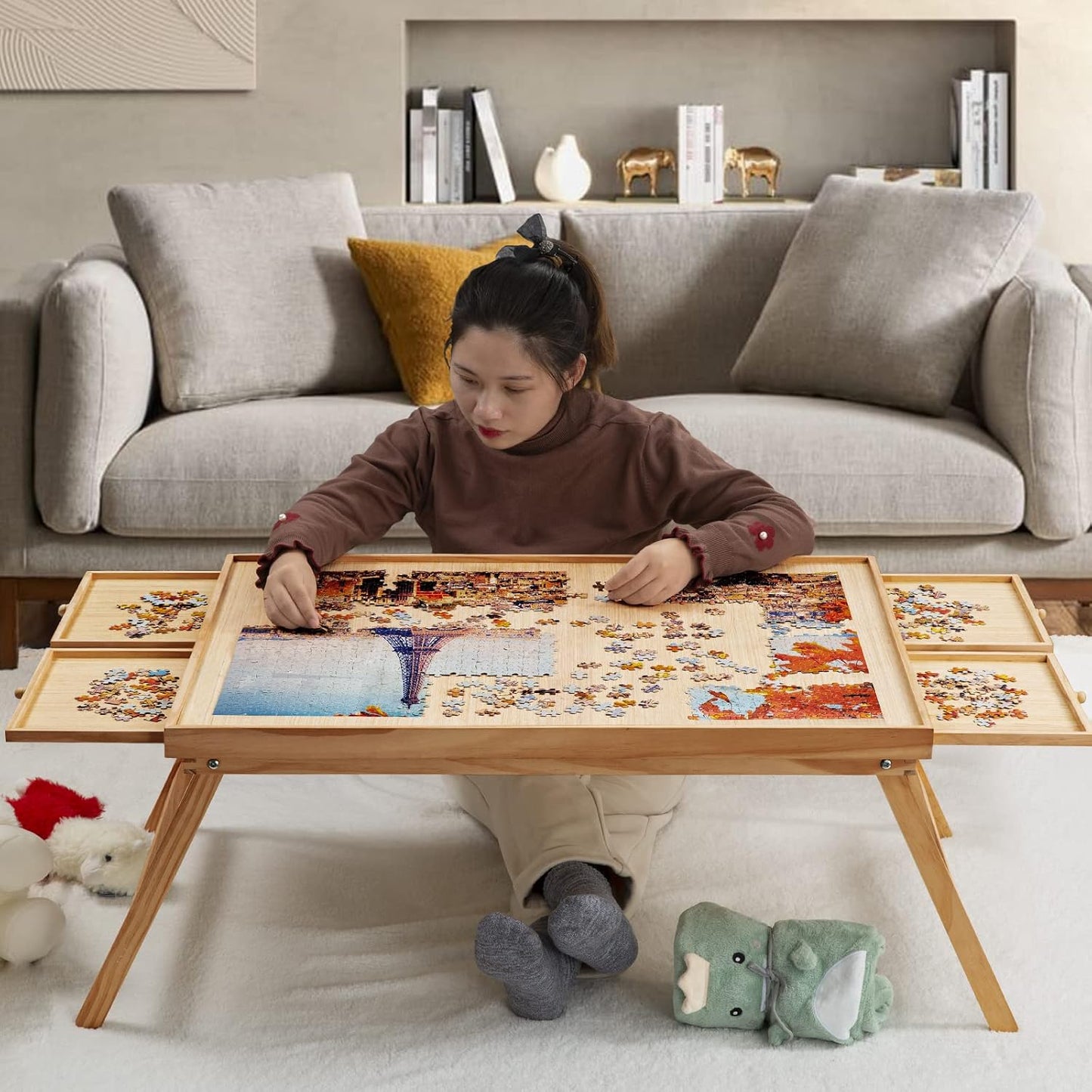 🧩 Cozy Puzzle Station Table ✨ Foldable Wooden Jigsaw Board With Storage Drawers & Protective Cover