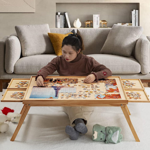 🧩 Cozy Puzzle Station Table ✨ Foldable Wooden Jigsaw Board With Storage Drawers & Protective Cover