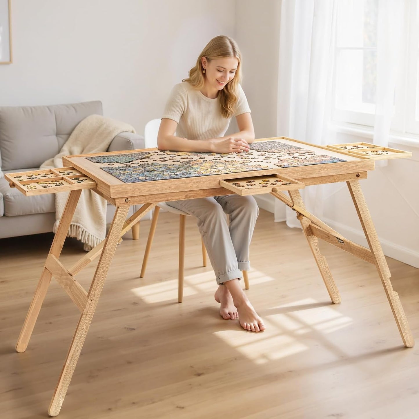 🧩 Cozy Puzzle Station Table ✨ Foldable Wooden Jigsaw Puzzle Board With Storage Drawers & Protective Cover