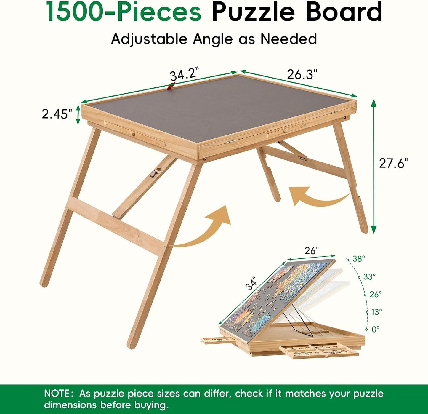 🧩 Cozy Puzzle Station Table ✨ Adjustable Wooden Jigsaw Puzzle Board With Storage Drawers & Protective Cover