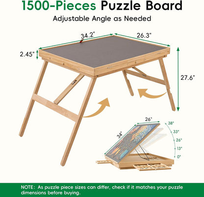 🧩 Cozy Puzzle Station Table ✨ Adjustable Wooden Jigsaw Puzzle Board With Storage Drawers & Protective Cover