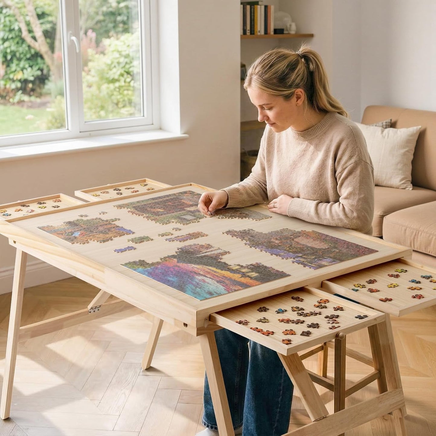 🧩 Cozy Puzzle Station Table ✨ Foldable Wooden Jigsaw Puzzle Board With Storage Drawers & Protective Cover