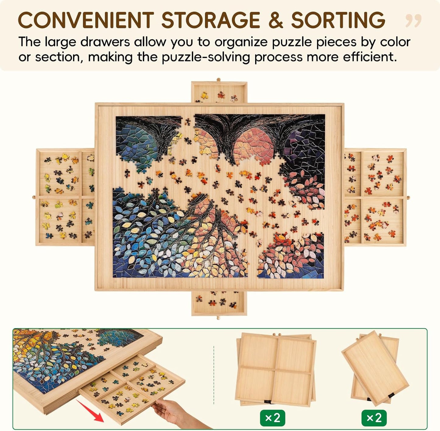 🧩 Cozy Puzzle Station Table ✨ Foldable Wooden Jigsaw Puzzle Board With Storage Drawers & Protective Cover