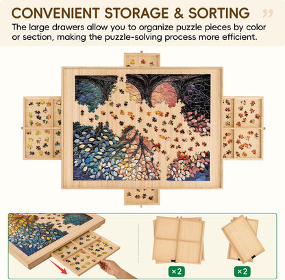 🧩 Cozy Puzzle Station Table ✨ Foldable Wooden Jigsaw Puzzle Board With Storage Drawers & Protective Cover