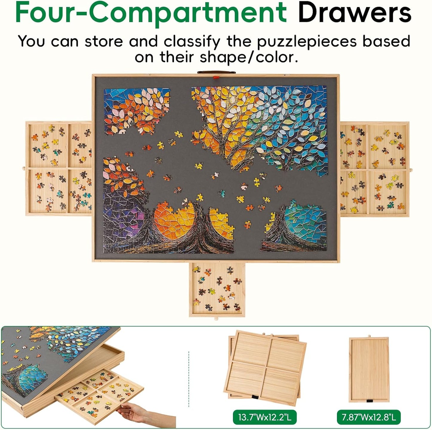 🧩 Cozy Puzzle Station Table ✨ Adjustable Wooden Jigsaw Puzzle Board With Storage Drawers & Protective Cover