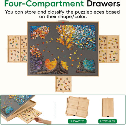 🧩 Cozy Puzzle Station Table ✨ Adjustable Wooden Jigsaw Puzzle Board With Storage Drawers & Protective Cover