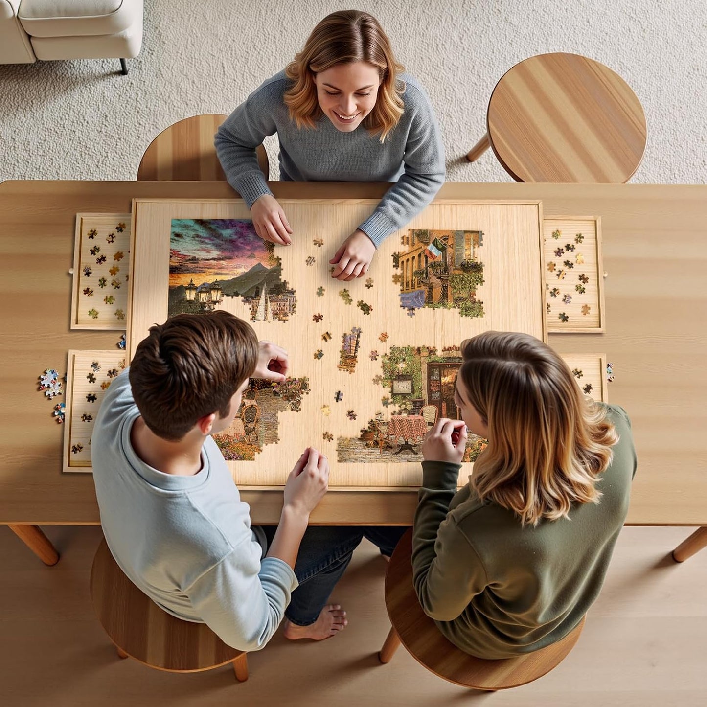 🧩 Cozy Puzzle Station Table ✨ Foldable Wooden Jigsaw Puzzle Board With Storage Drawers & Protective Cover