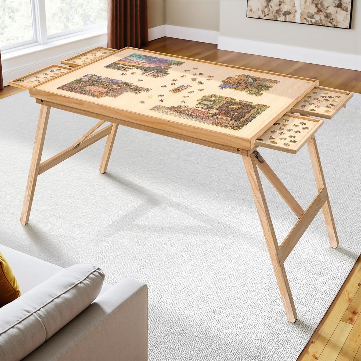 🧩 Cozy Puzzle Station Table ✨ Foldable Wooden Jigsaw Puzzle Board With Storage Drawers & Protective Cover
