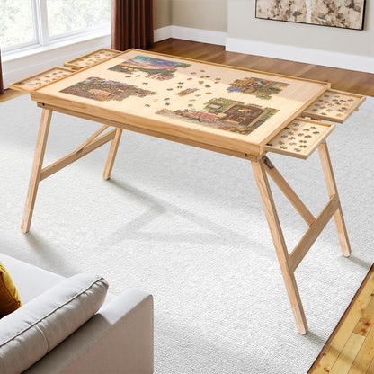 🧩 Cozy Puzzle Station Table ✨ Foldable Wooden Jigsaw Puzzle Board With Storage Drawers & Protective Cover