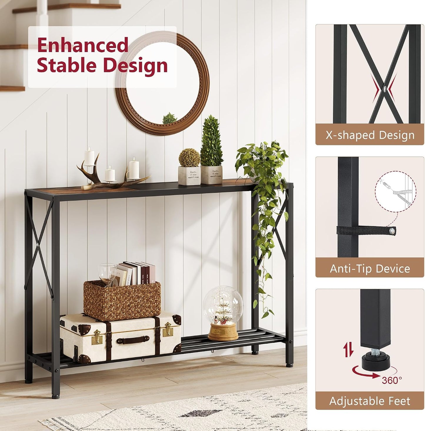 🏡 Rustic Industrial Console Table ✨ Stylish Entryway Storage Table For A Warm & Organized Home