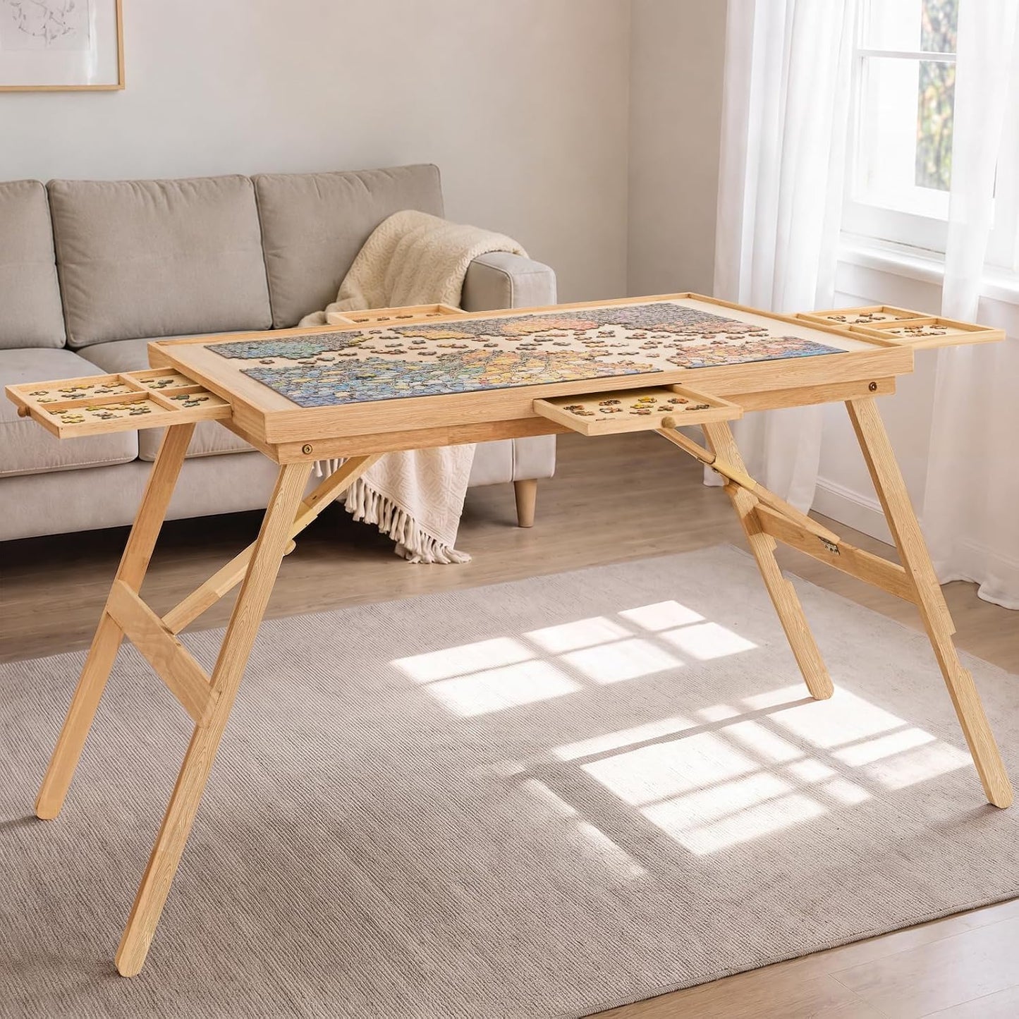 🧩 Cozy Puzzle Station Table ✨ Foldable Wooden Jigsaw Puzzle Board With Storage Drawers & Protective Cover