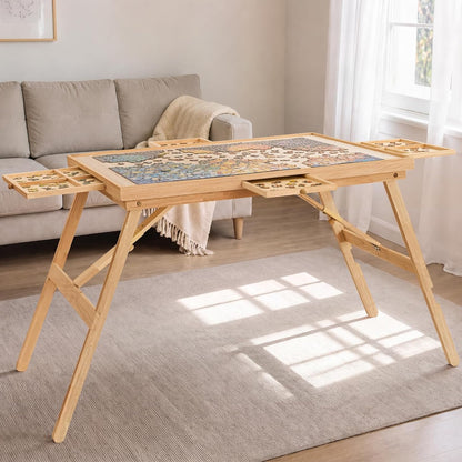 🧩 Cozy Puzzle Station Table ✨ Foldable Wooden Jigsaw Puzzle Board With Storage Drawers & Protective Cover