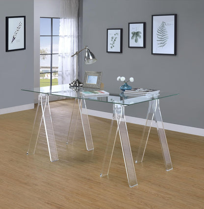 ✨ Clear Modern Writing Desk 🖥️ Minimalist Glass Top Office Table For Stylish Home Workspaces