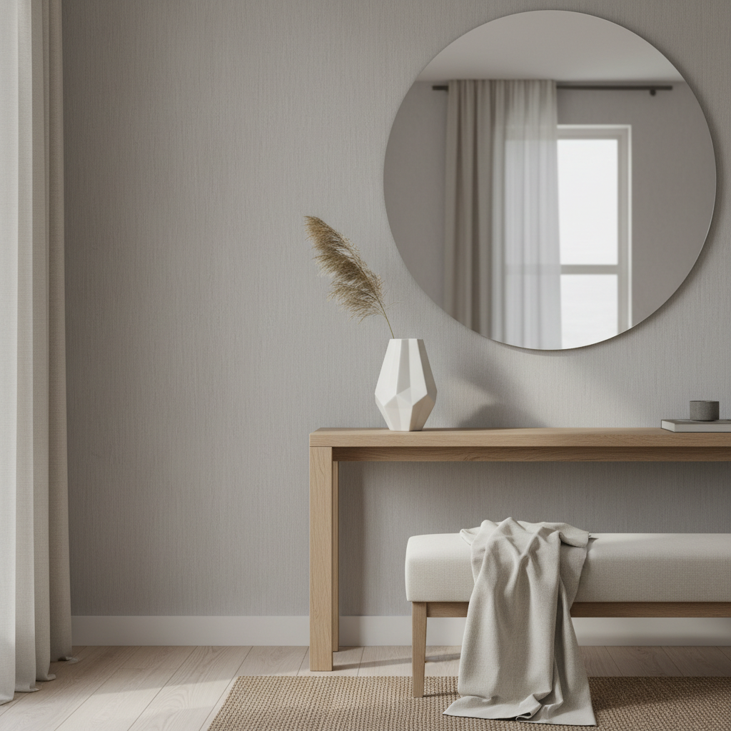 Modern geometric ceramic vase on console table, Scandinavian interior